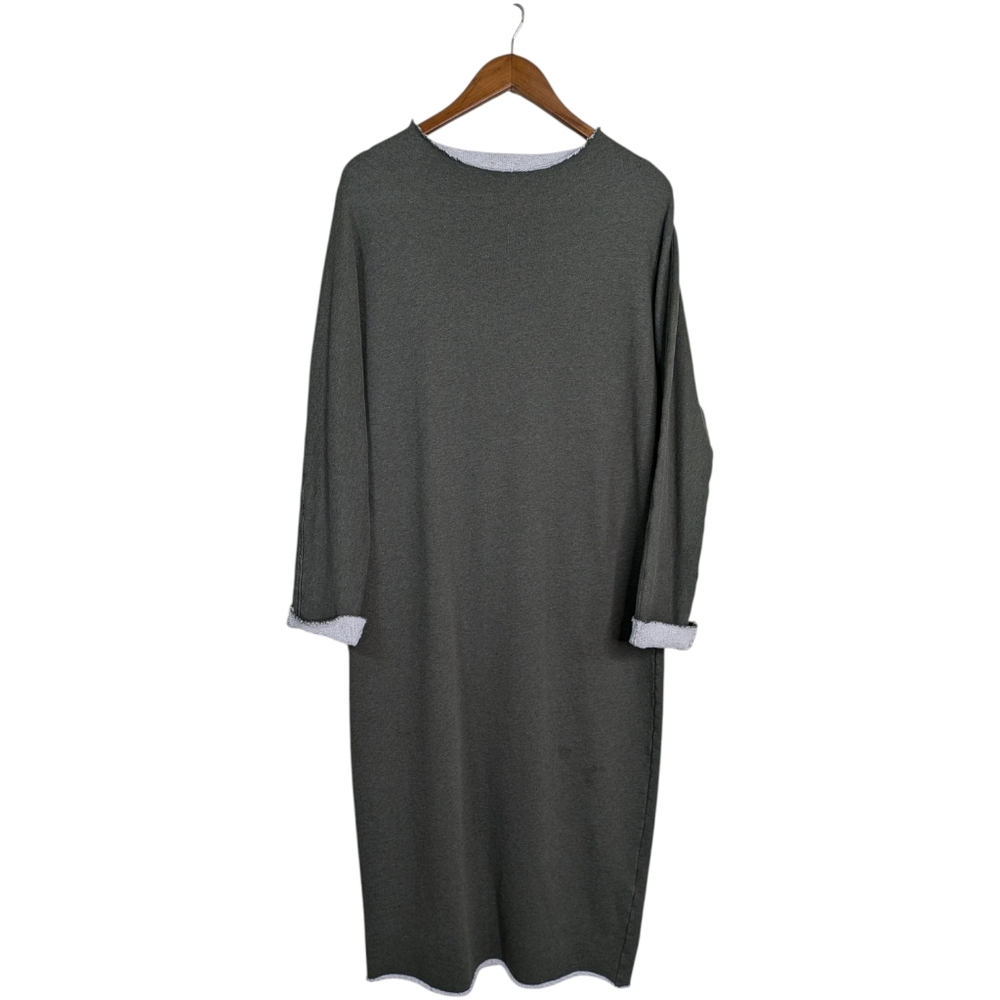 Frank & Eileen Isabelle Funnel Neck Midi Dress Large Moss Green Raw Hem LAB418TF